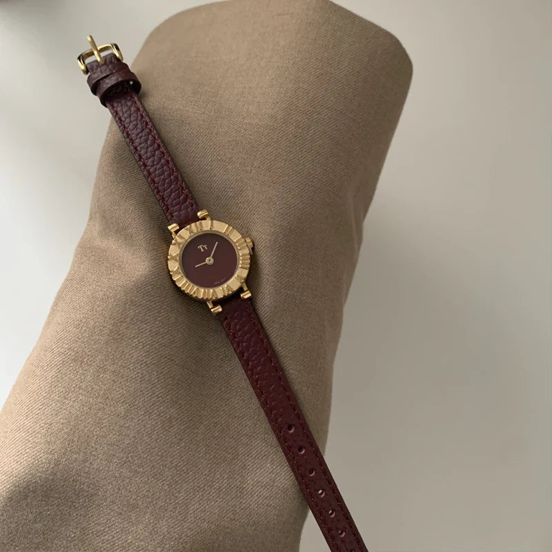 Crimson Charm Timepiece: Gold and Red Leather Watch